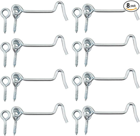 8 Pcs 2 inches Cabin Hook Eye Latch Gate Door Swivel Window Door Hook with Mounting Screws (Sliver, 2 inches)