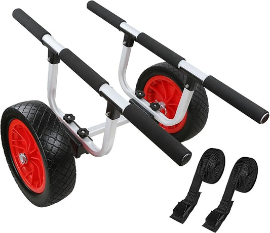 Heavy Duty Aluminum Kayak Cart, Adjustable Width Dolly with 470lb Weight Capacity and 12'' Solid Tires，Detachable Canoe Trolley Cart for Kayaks Canoes Paddleboards Float Mats Jon Boats