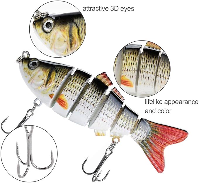 Lifelike Fishing Lures for Bass, Trout, Walleye, Predator Fish - Realistic Multi Jointed Fish Popper Swimbaits - Spinnerbaits Lure Fishing Tackle Kits - Freshwater and Saltwater Crankbaits - 3 Pack