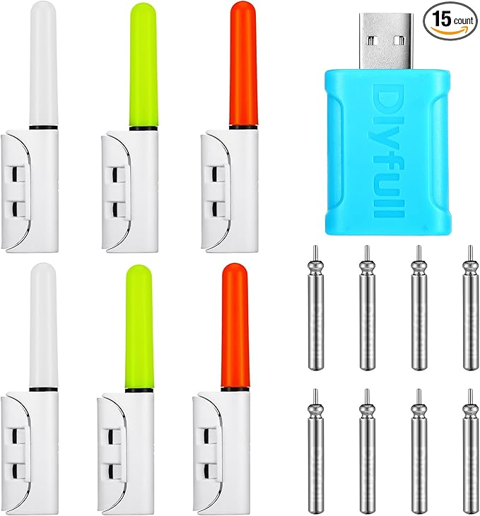 6個 釣り用ケミカルライト LED釣り竿ライト 夜釣りアラートケミカルライト 8個 充電式CR425バッテリーとバッテリー充電器付き