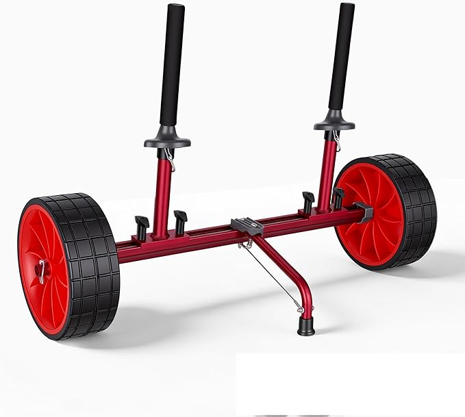 Sit On Top Kayak Cart, Heavy-Duty Plug-in Kayak Cart Dolly with 10 Inch Airless Wheels, Width Adjustable for Carrying Kayaks Canoes with Scupper Holes