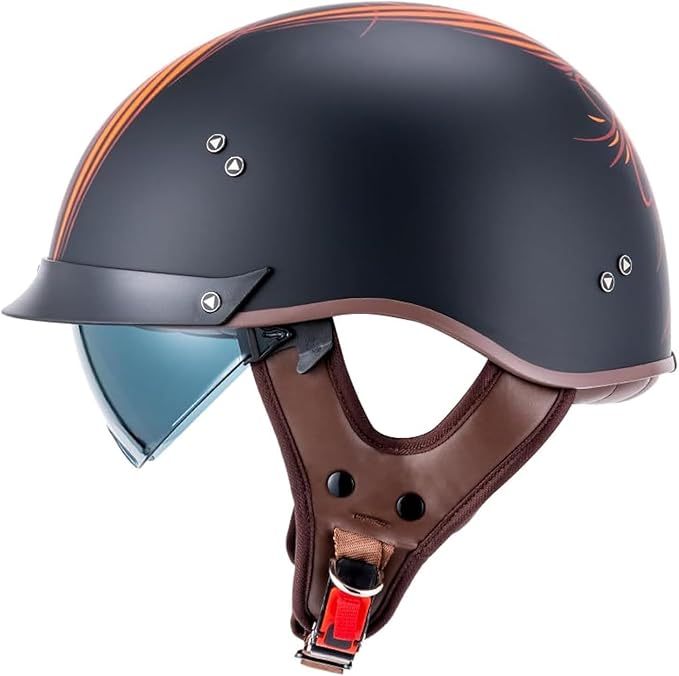 VCOROS Half Helmet Motorcycle DOT Approved Open Face Helmet with Sun Visor and Quick Release Buckle for Adults Men and Women (F07 Angel, S)