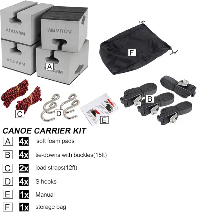 Deluxe Canoe Foam Blocks for Roof Universal Canoe Carrier Kit Soft Canoe Pads Car Top Roof Racks Foam Pads with Tie-Downs, 6 inch