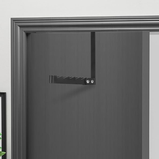 FYY Over The Door Hooks Hanger, 2 Pack Collapsible Folding Over The Door Organizer Rack Space Saving Hanging Storage Hanger for Clothes, Coats, Towels for Bedroom Bathroom Black