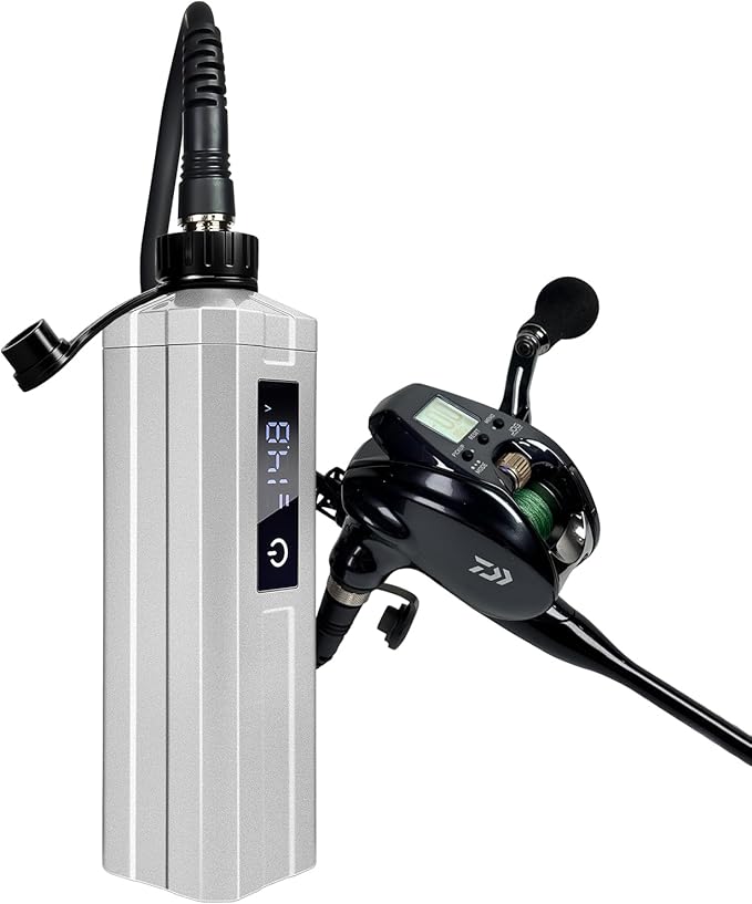 Super Mini Electric Fishing Reel Battery. Latest Model with Digital LED Display. Compatible with Daiwa & Shimano Electric reels.