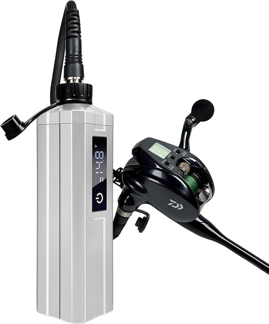 Super Mini Electric Fishing Reel Battery. Latest Model with Digital LED Display. Compatible with Daiwa & Shimano Electric reels.