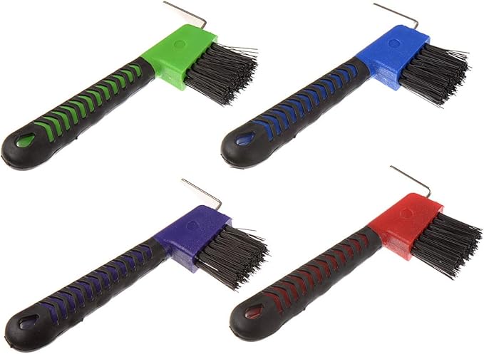BOTH WINNERS 4Pcs Horse Hoof Pick Brushes, with Soft Touch Rubber Handle