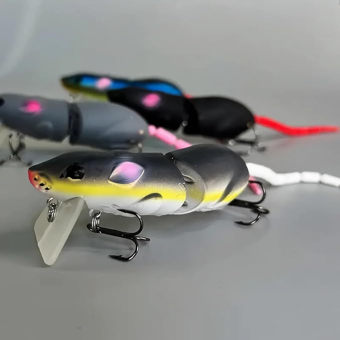 3個セット プレミアムトップウォーターマウスフィッシングルアー – バス、トラウト、ナマズ、パイク、パーチ用リアルバイオニックラットベイト – 淡水・海水釣り対応