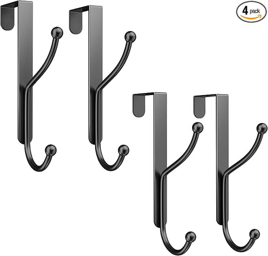 niffgaff Over Door Hook 4-Pack, Heavy Duty Door Hanger, Fits Interior Doors 1.4 Inches Thick, Organize Coats, Hats, Towels, and Bags for Entryways, Bathrooms, Bedrooms, and Kitchens, Black