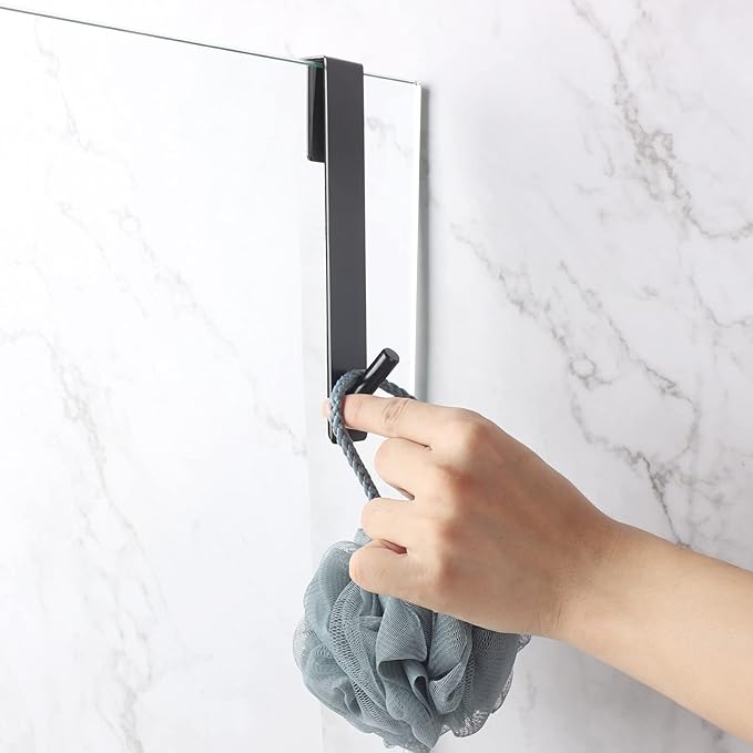 Simtive Extended Shower Door Hooks (7-Inch), Over Door Hooks for Bathroom Frameless Glass Shower Door, Towel Hooks, 2-Pack, Black
