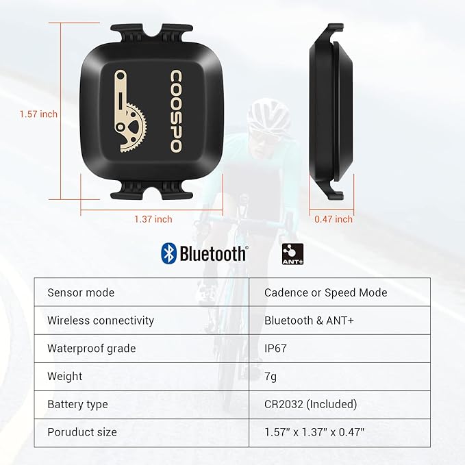 COOSPO Cadence & Speed Sensor for Cycling, Wireless Bluetooth & ANT+ Bike RPM Sensor for Cycling Computers, Compatible with IP67 / Rouvy / Zwift / Peloton / Wahoo / CooSporide