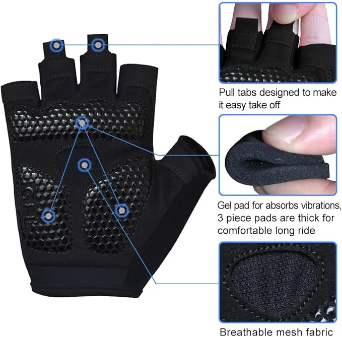 HuwaiH Bike Gloves for Men/Women, Cycling Gloves with Anti-Slip Shock-Absorbing Pad Half Finger Biking Bicycle Gloves
