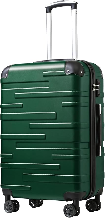 Coolife Hardside Checked Luggage with TSA Lock, Spinner Wheels, Telescopic Handle, Lightweight Suitcase (Dark Green, L(28in))