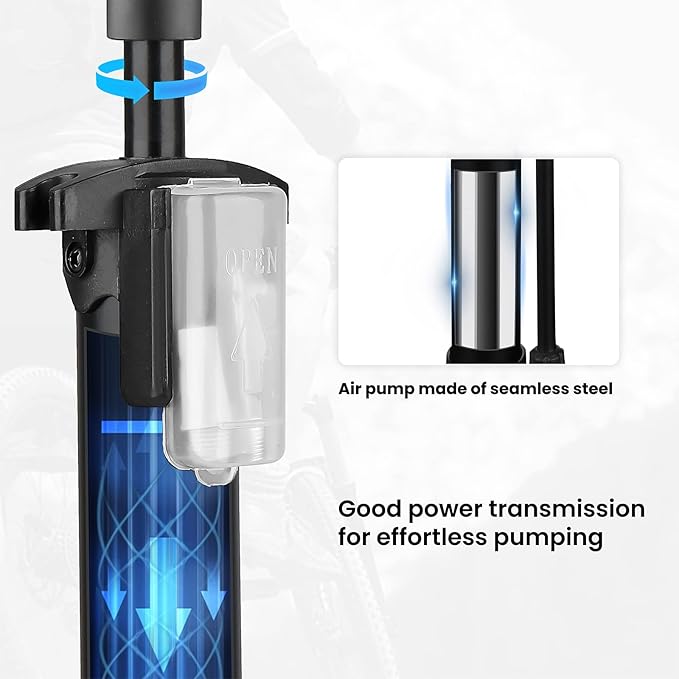 Hycline Bike Floor Pump: Bicycle Tire Pump 160 PSI with Schrader & Presta Valve - High Pressure Air Pumps for Road MTB BMX Hybrid Bikes Tires, Balls, Inflatables