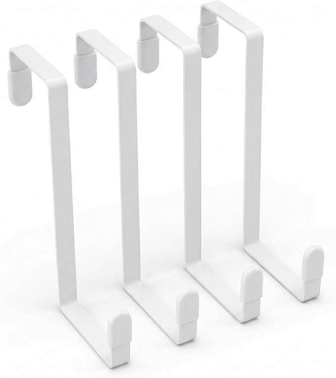 Unjumbly 4 Pack Over The Door Hooks - Fitting Door Width Between 1 3/8" and 1 3/4", Reversible Door Hangers for Hanging Clothes, Towels, Coats and More (White) (White, 4 Pack (Long-7.8"))