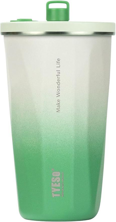 TYESO Stainless Steel Coffee Bottle, 20oz Wide Mouth Travel Coffee Cup with Straw, Vacuum Insulated Stainless Steel Tumbler, Hot & Cold Thermal Mug for Home Office Outdoor, Green