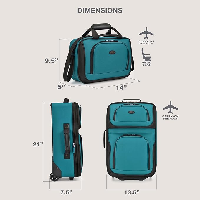 U.S. Traveler Rio 軽量ソフトサイド機内持ち込み用スーツケース、2輪セット、ティール