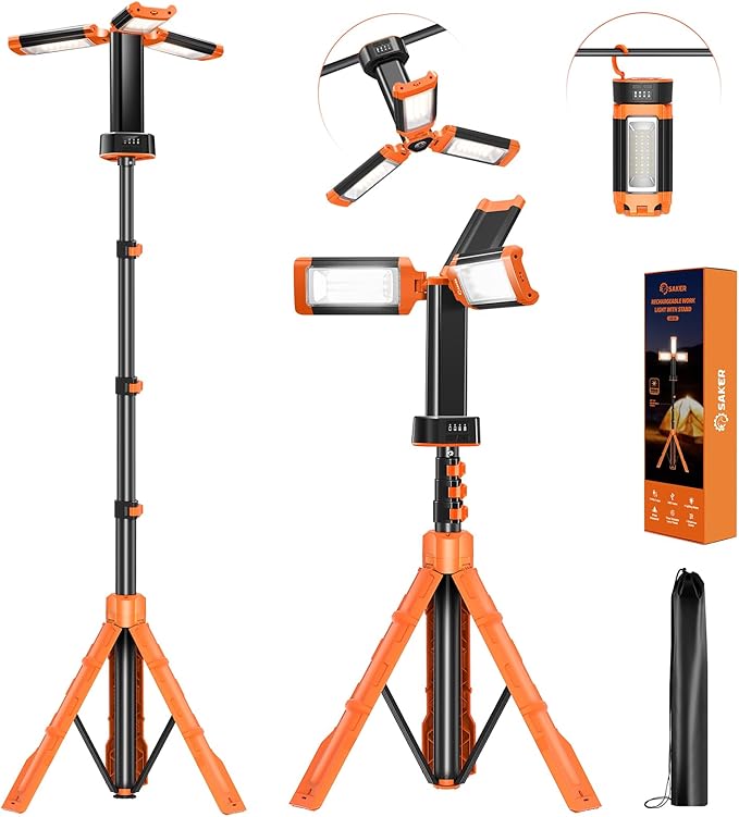 Saker ポータブルキャンプライト スタンド付き 73インチ 20000mAh 充電式LEDワークライト 3200ルーメン 4000/6500K 非常用ライト キャンプ、ガレージ、屋外作業、停電、釣り用 LD18