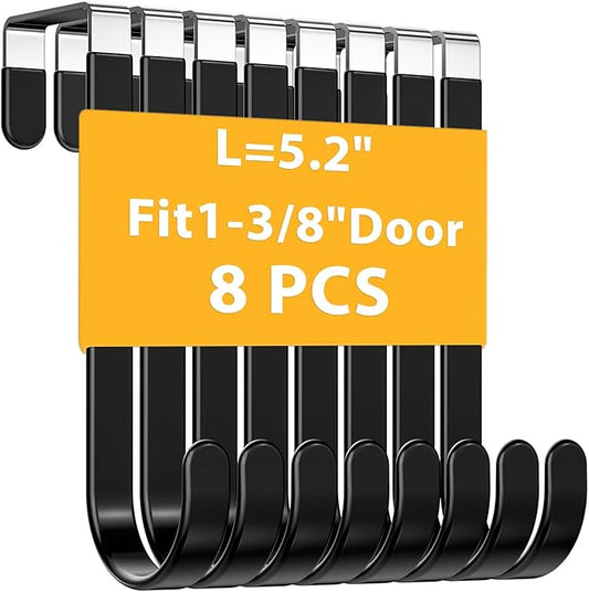8 Pack Over The Door Hooks, Door Hanger Hook, Towel Hooks for Hanging, Towel Hanger for Bathroom, Fit 1 3/8" Door Black, Dorm Room Essentials