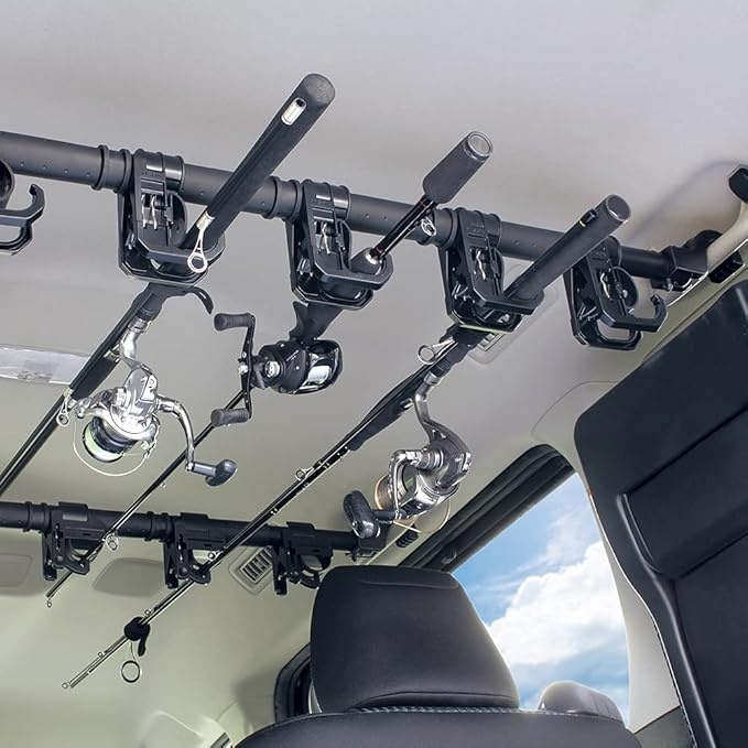 Car Fishing 4 Rod Holder Adjustable 35 to 57 Inch, Heavy Duty Vehicle Fishing Pole Rack for SUV, Wagons, Van