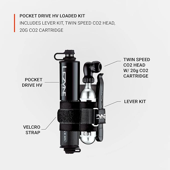 LEZYNE Pocket Drive HV Compact Bike Hand Pump, Pump-Only & Loaded Kit Options | 90 PSI High Volume Portable Bicycle Pump for Plus-Size Tires, CNC Aluminum, ABS Flex Hose, Presta & Schrader Compatible