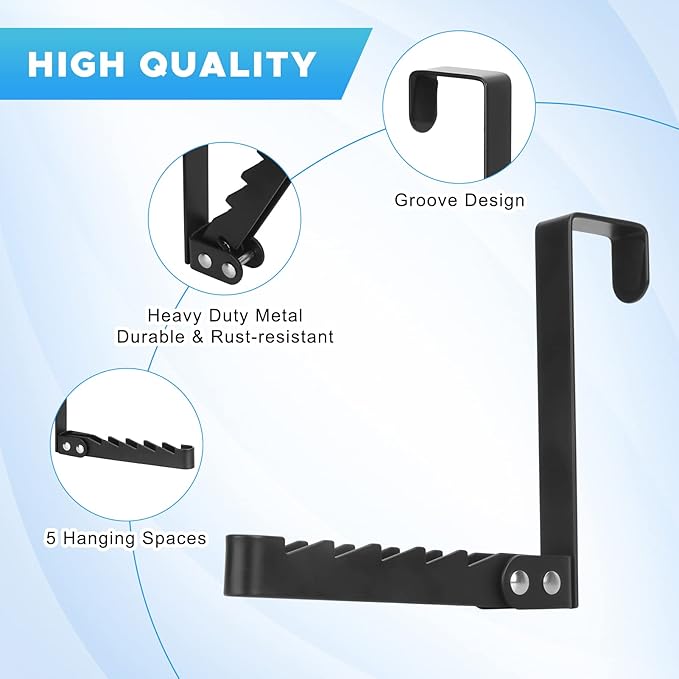 FYY Over The Door Hooks Hanger, 2 Pack Collapsible Folding Over The Door Organizer Rack Space Saving Hanging Storage Hanger for Clothes, Coats, Towels for Bedroom Bathroom Black