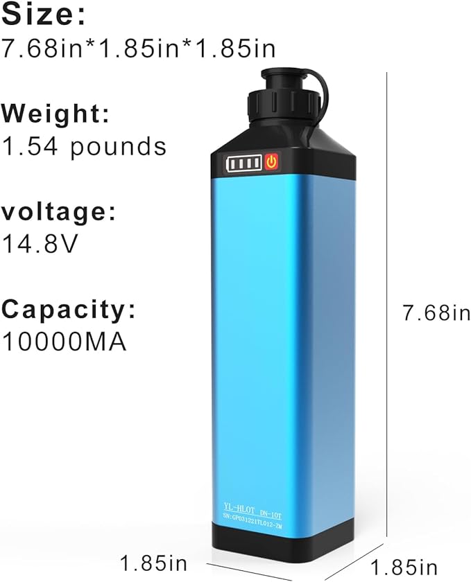 Super Mini 14.8V 10000 mAh Electric Reel Battery. Aluminum Alloy Rustproof Case. Compatible with Daiwa & Shimano Electric Fishing rReels. High Performance and Reliable Power Supply