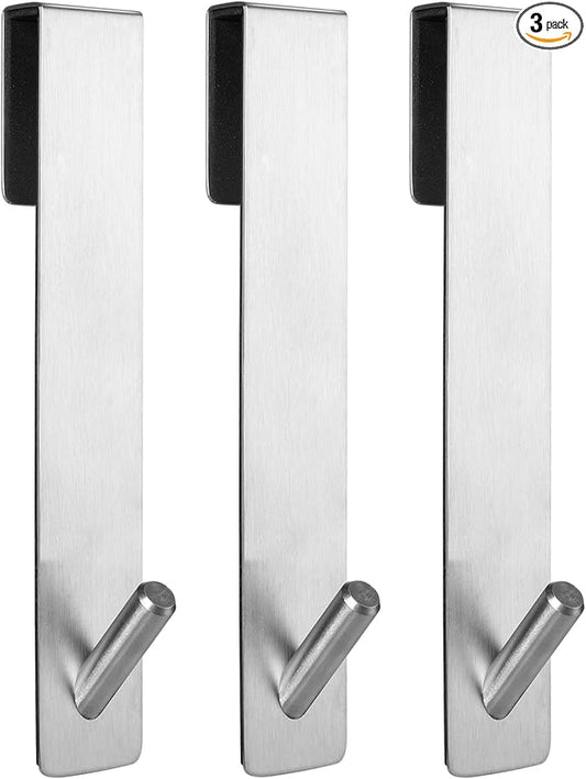 Simtive Extended Shower Door Hooks (7-Inch), Over Door Hooks for Bathroom Frameless Glass Shower Door, Towel Hooks, 3-Pack, Silver