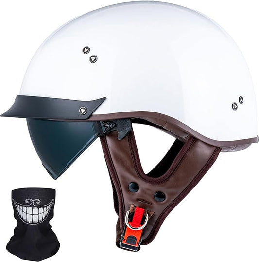 VCOROS Half Helmet Motorcycle DOT Approved Open Face Helmet with Sun Visor and Quick Release Buckle for Adults Men and Women(F07A Gloss White,XXL)