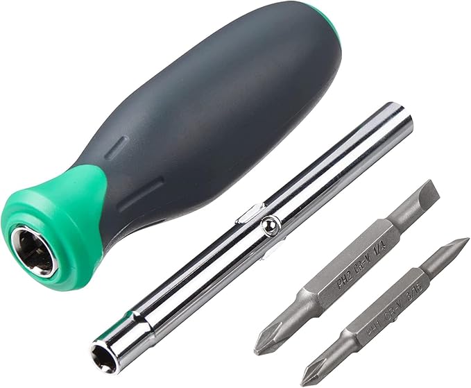 Amazon Basics 6-in-1 Multi-Bit Screwdriver and Nut Driver Tool with Cushion Grip Handle, Slotted and Phillips Bits, Multicolor