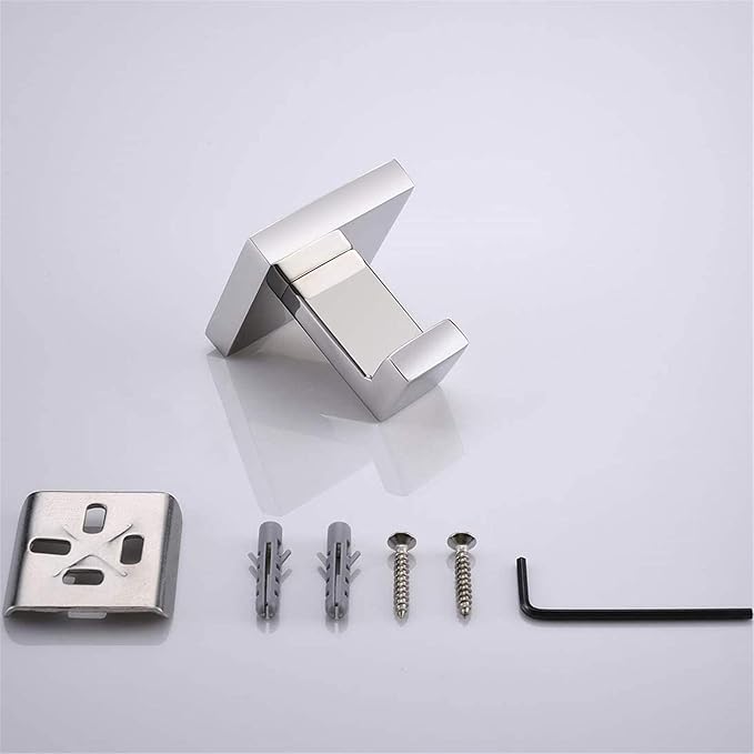 Nolimas Towel Hook Stainless Steel Bathroom Rustproof Clothes Towel Coat Hook Wall Mounted Square Toilet Kitchen, Heavy Duty Door Hanger, 2 Pack, Chrome Polished