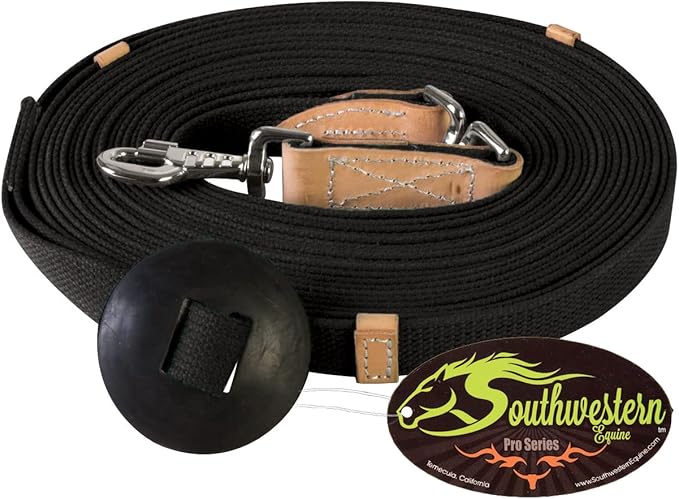 35' Flat Cotton Web Lunge Line with Bolt Snap & Rubber Stop - By Southwestern Equine (35', Black)