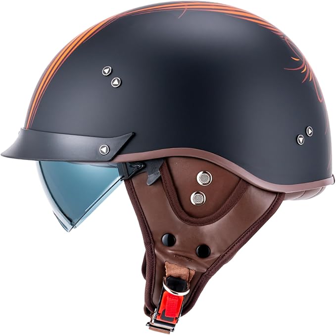 VCOROS Half Helmet Motorcycle DOT Approved Open Face Helmet F07 with Sun Visor and Quick Release Buckle for Adults Men and Women (Angel,XL)