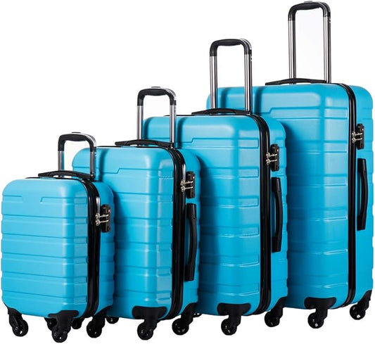 Coolife Luggage 4 Piece Set Suitcase Spinner Hardshell Lightweight TSA Lock(family set-blue, 16/20/24/28)