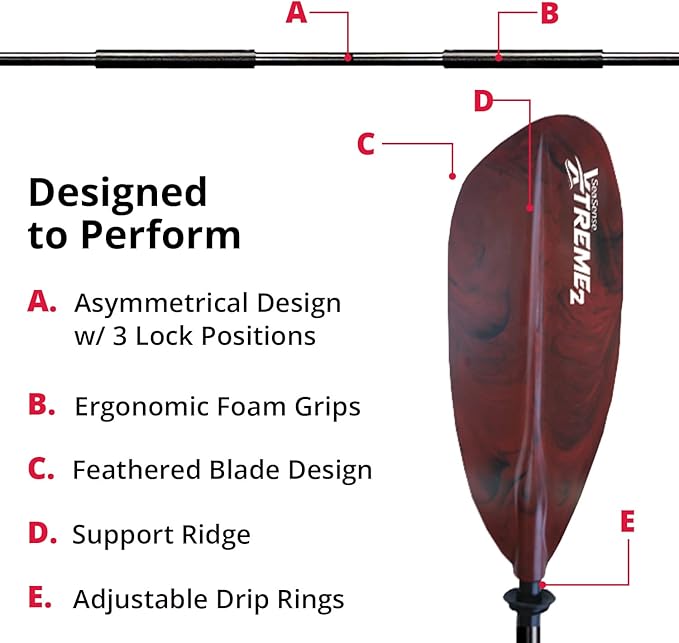 SeaSense Xtreme 2 Kayak Paddle, 96” - Fiberglass Reinforced Nylon Blades, 2-Piece Construction - Great for Sport, Sea, Whitewater, Recreational & Fishing Kayaking