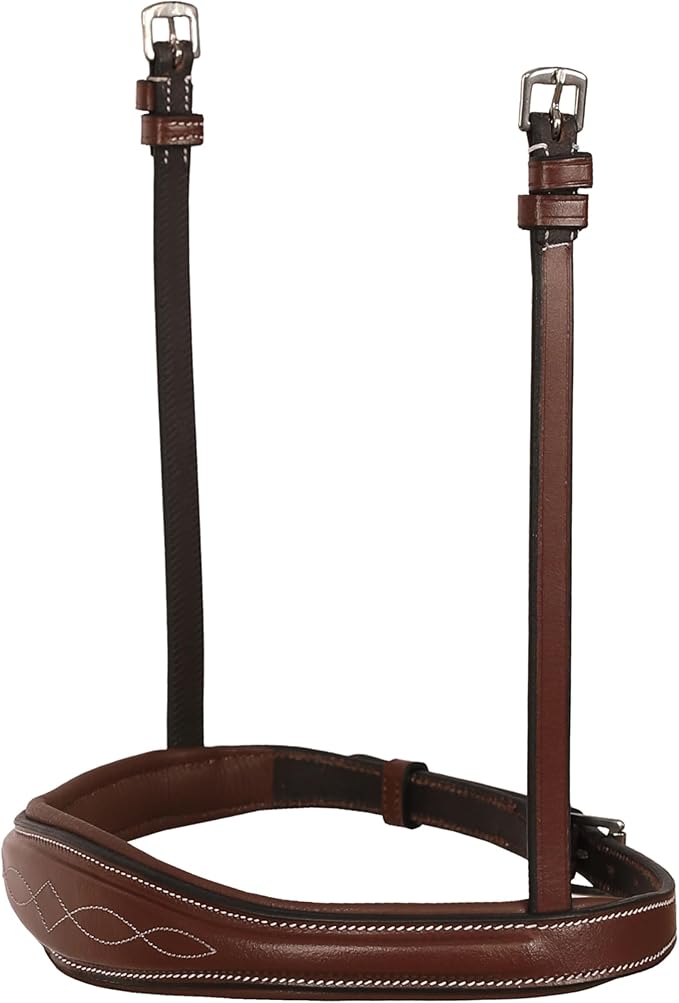 Exion Hunter Anatomic English Bridle – Padded Fancy Stitched Leather Bridle with Rubber Reins – Ergonomic Poll Relief Crownpiece for Show Jumping & Eventing – Stainless Steel – Havana Brown
