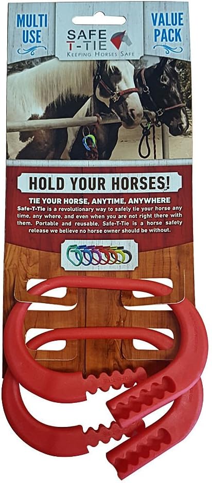 Injuries Preventing Horse Tether Tie - Portable & Reusable Breakaway Horse Tie - Safety for You & Your Horse - Quick Release Horse Tie - 5 Customizable Loop Setting - 2pcs (Red)