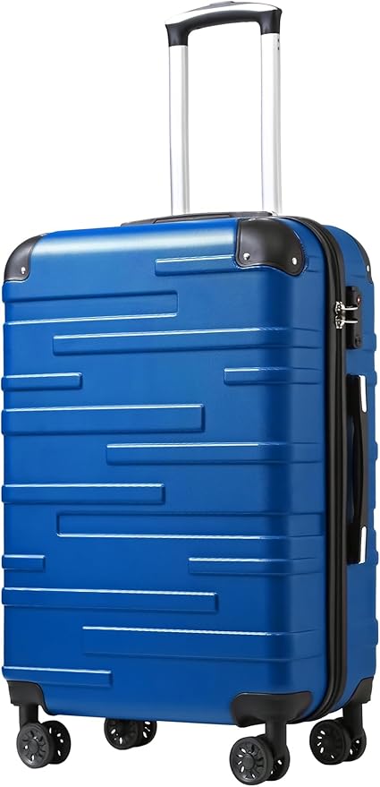 Coolife TSAロック付きハードサイドチェック済み荷物、スピナーホイール、伸縮ハンドル、軽量スーツケース（ブルー、L(28インチ)）