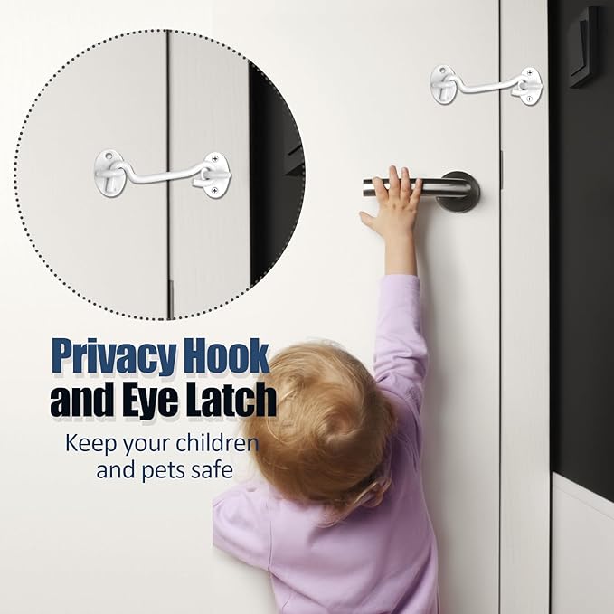 Biaungdo Heavy Duty Hook and Eye Latch, 4 Inch White Privacy Hook Barn Door Lock Easy Lock, Stainless Steel Gate Latch for Doors/Windows/Sheds/Gates/Fences/Closets/Cabinets, 1 Pack