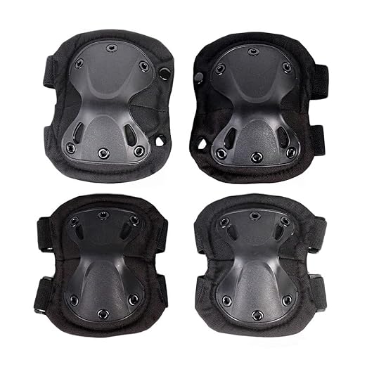 Military Tactical Knee Pad Elbow Pad Set Airsoft Knee Elbow Protective Pads Combat Paintball Skate Outdoor Sports Safety Guard Gear (X-Shape Black, M, 4pcs Set)