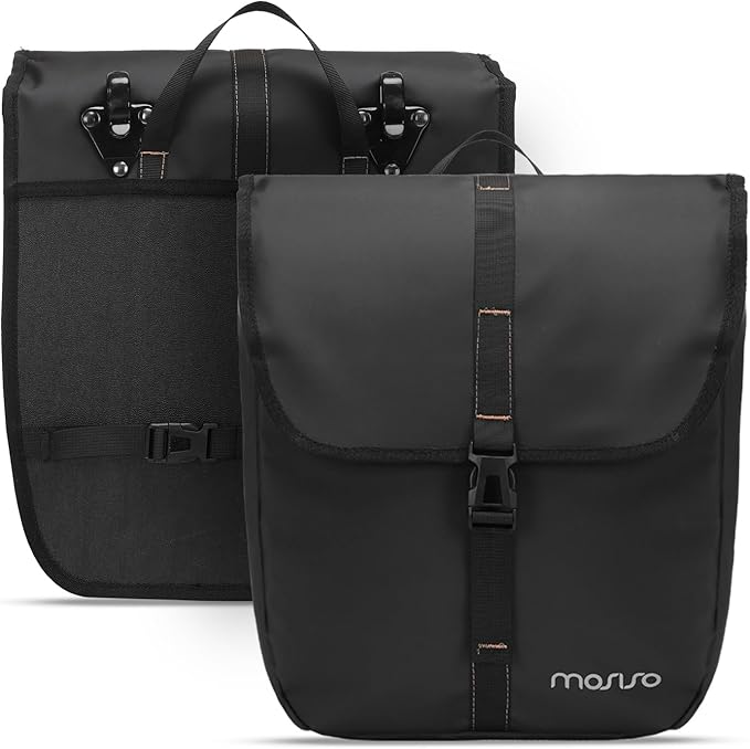 MOSISO 20L Bike Panniers, 2 Pack Waterproof Panniers Bike Bag, Large Capacity Flap Bicycle Rear Rack Seat Luggage Storage Trunk Bag for Road Mountain Cycling Traveling Commuting, Black