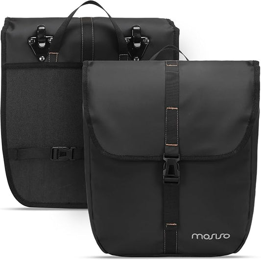 MOSISO 20L Bike Panniers, 2 Pack Waterproof Panniers Bike Bag, Large Capacity Flap Bicycle Rear Rack Seat Luggage Storage Trunk Bag for Road Mountain Cycling Traveling Commuting, Black