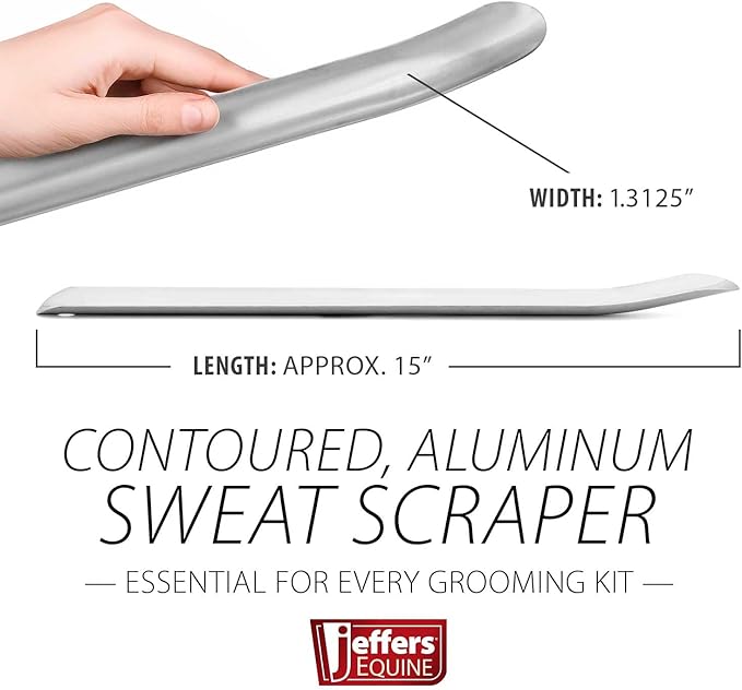 Jeffers Equine Aluminum Sweat Scraper for Horses, 15" - Contoured PVC Coated Grooming Tool for Removing Sweat, Water, Ergonomic Grip for Easy Use, Moisture from Hooves, Coat, Blanket, Pony, Stable