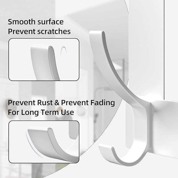 Over Door Hook Rack, White Over The Door Hanger,15 Inch Rail with 6 Hooks, Fits 1.75 Inch Doors（1Pack）