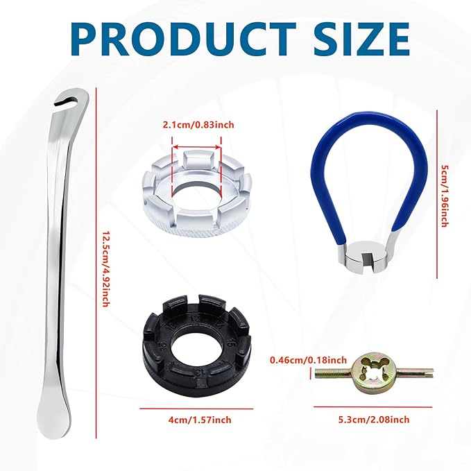 9Pcs Bike Spoke Wrench Tool Kit Bicycle Tire Levers Rim Truing Repair Tools Set Spoke Wrench with Rubber Handle, Bike Repair Tool Kit Bike Wheel Rim Correct Spoke Adjustment Repair Kit for Bicycles