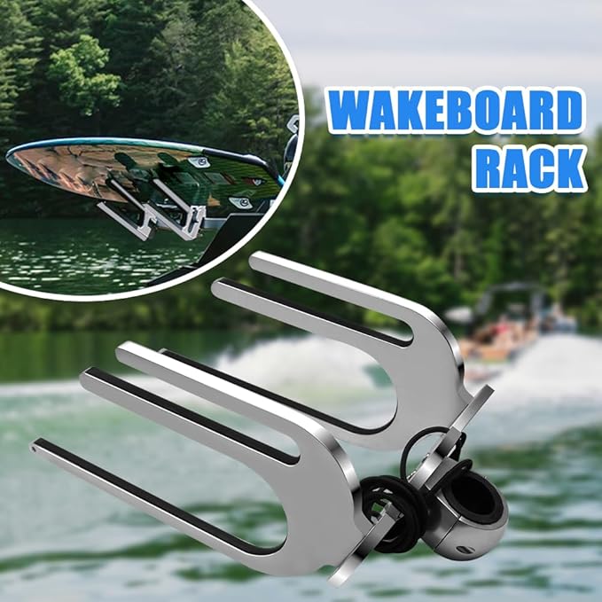 Wakeboard Tower Rack for Boat, Polished Aluminum Wakeboarding Tower Holder, Clamp Fits Tubing Sizes: 1 7/8" to 2 1/2"