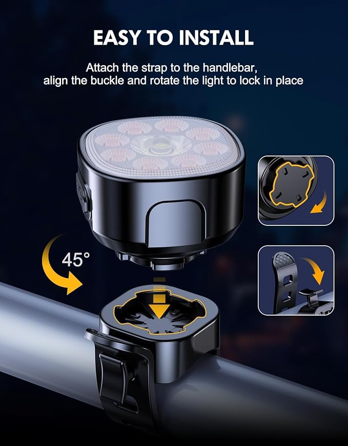 Cuvccn Bike Lights Super Bright, Rechargeable Bicycle Lights Set Multiple Modes, Waterproof Bike Lights for Night Riding/Cycling Safety, Front and Back Bike Reflectors Light, Long Battery Life