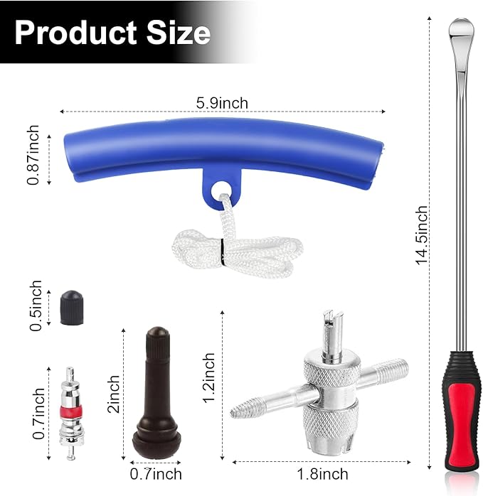 HTOMT 14.5" Tire Spoon Kit, 26pcs Tire Changing Tool for Motorcycle Dirt Bike Lawn Tractor Bicycle, Motorcycle Tire Changer Tire Removal Tool with 3pcs Rim Covers 6pcs Valve Tool Valve Cores
