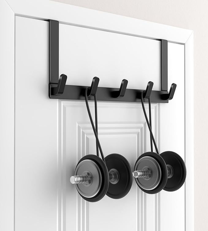 KitchLife Over The Door Hooks Hanger with Extended Arms for Easy Use by Women, Fits 1 3/4" Doors, L18U - Bathroom Accessories and Towel Rack Organization - 1 Pack, Glossy Black