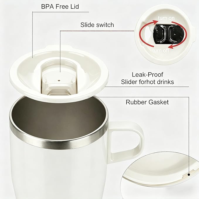 TYESO Coffee Mug,Insulated Tumbler with Lid,Vacuum Insulated Mug Double Wall Stainless Steel OfficeTumbler Cup (White, 17 oz)